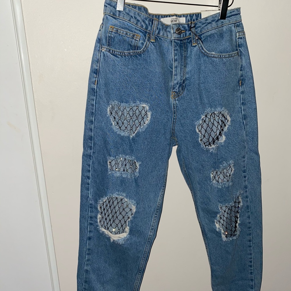 Topshop Ripped Mom Rhinestone Jeans - Picture 4 of 5